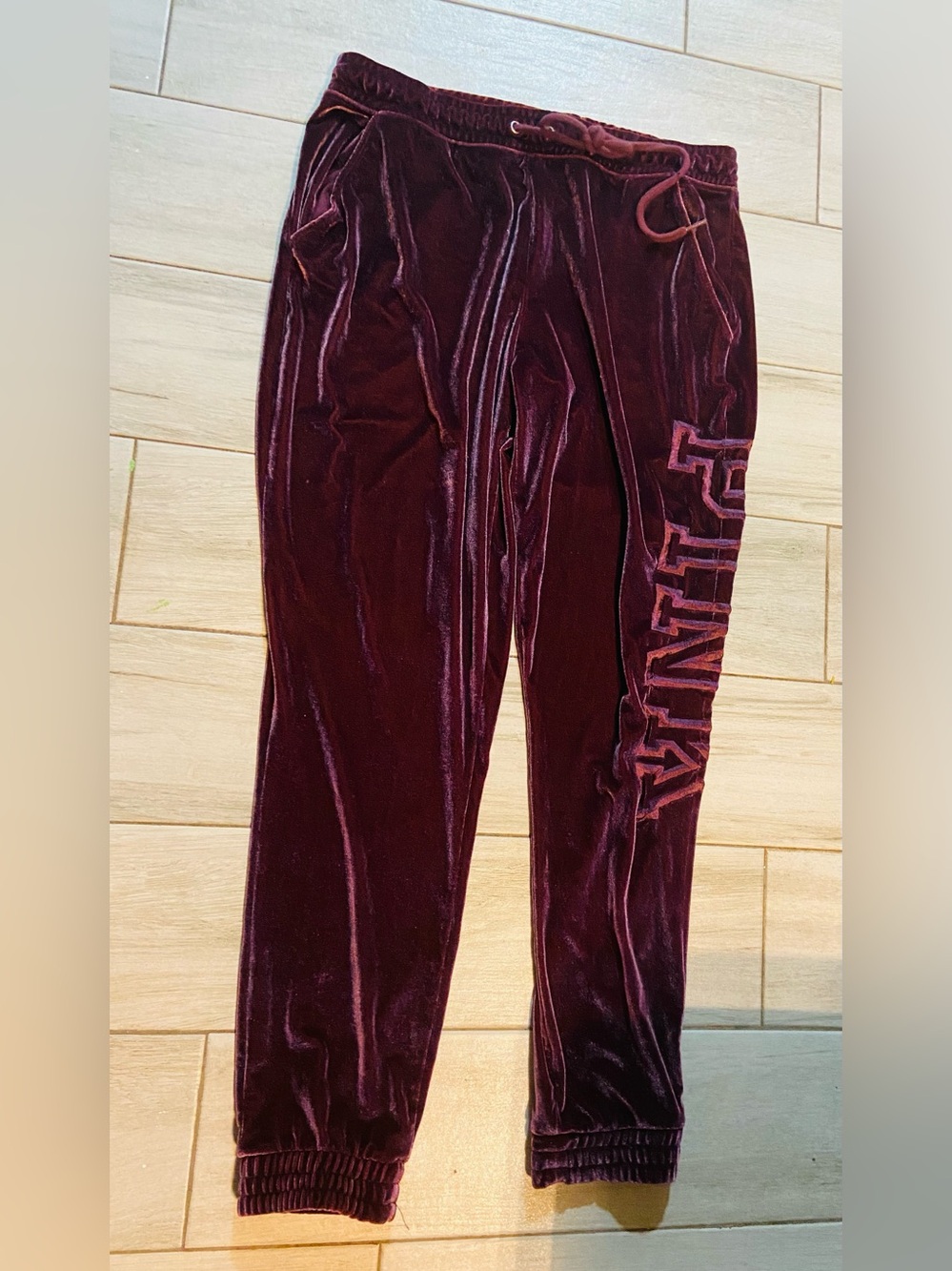 PINK Victoria's Secret Velvet Track Joggers in Plum